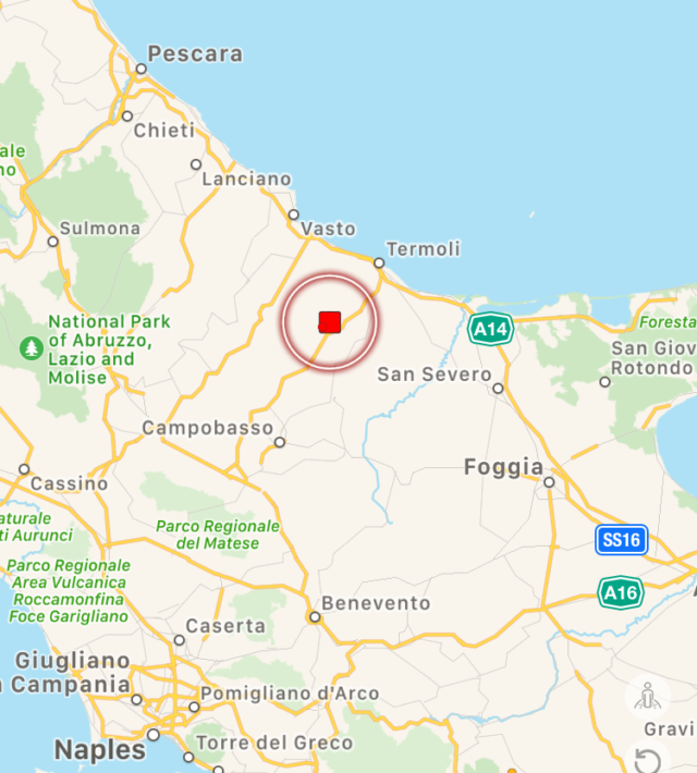 Forte scossa di terremoto a Termoli , in Molise. Magnitudo 4.6. Avvertito forte anche in Abruzzo