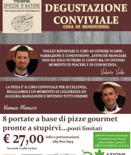 Giulianova.Cena solidale con due pizzaioli “chef” per “Azione contro la fame”