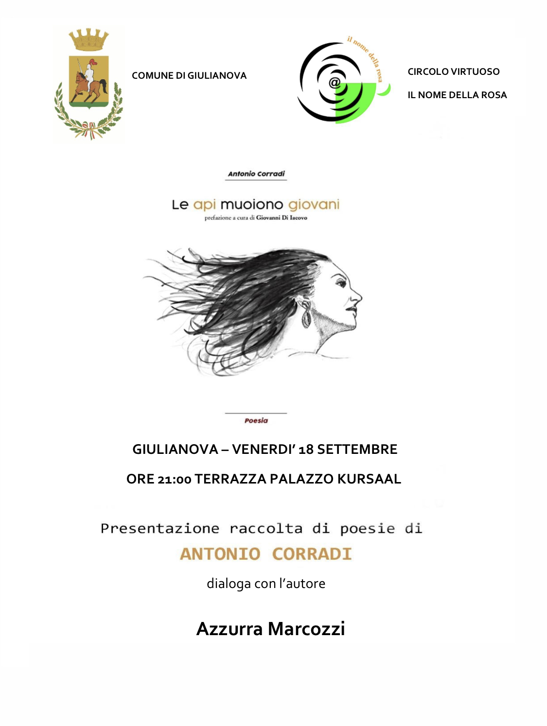 Libri&Editoria.”Le api muoiono giovani”, al Kursal(Giulianova) presentazione della silloge poetica di Antonio Corradi