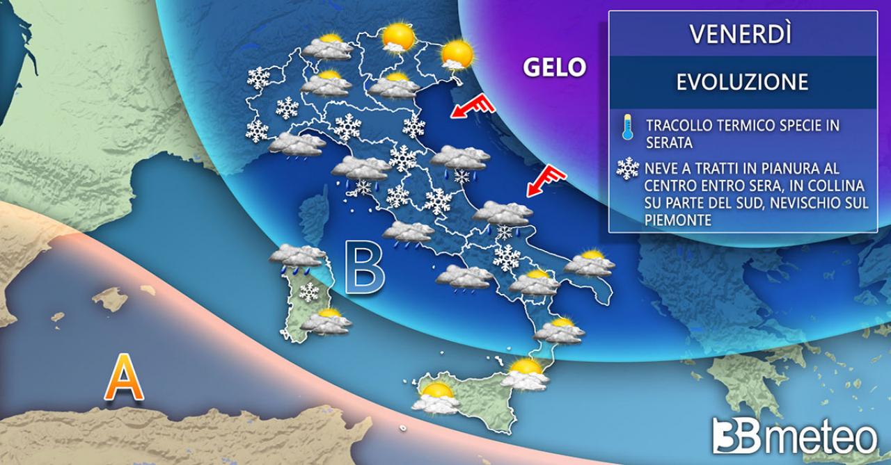 Meteo Abruzzo e Marche: neve e gelo in arrivo nel weekend sulle spiagge e anche a Pescara, Chieti, Vasto, Pesaro, Ancona, Ascoli