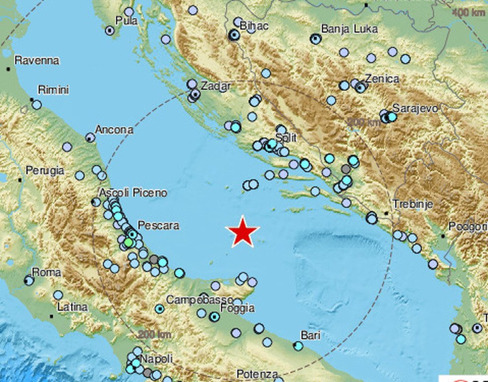 Forte scossa di terremoto di magnitudo 5,6 sul mare Adriatico: paura nelle Province di Pescara, Chieti e Teramo e nelle Marche