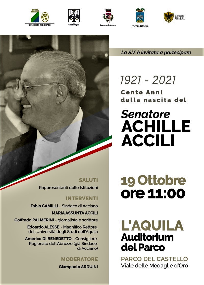L’Aquila. Per il centenario della nascita:” In memoria del senatore Achille Accili”
