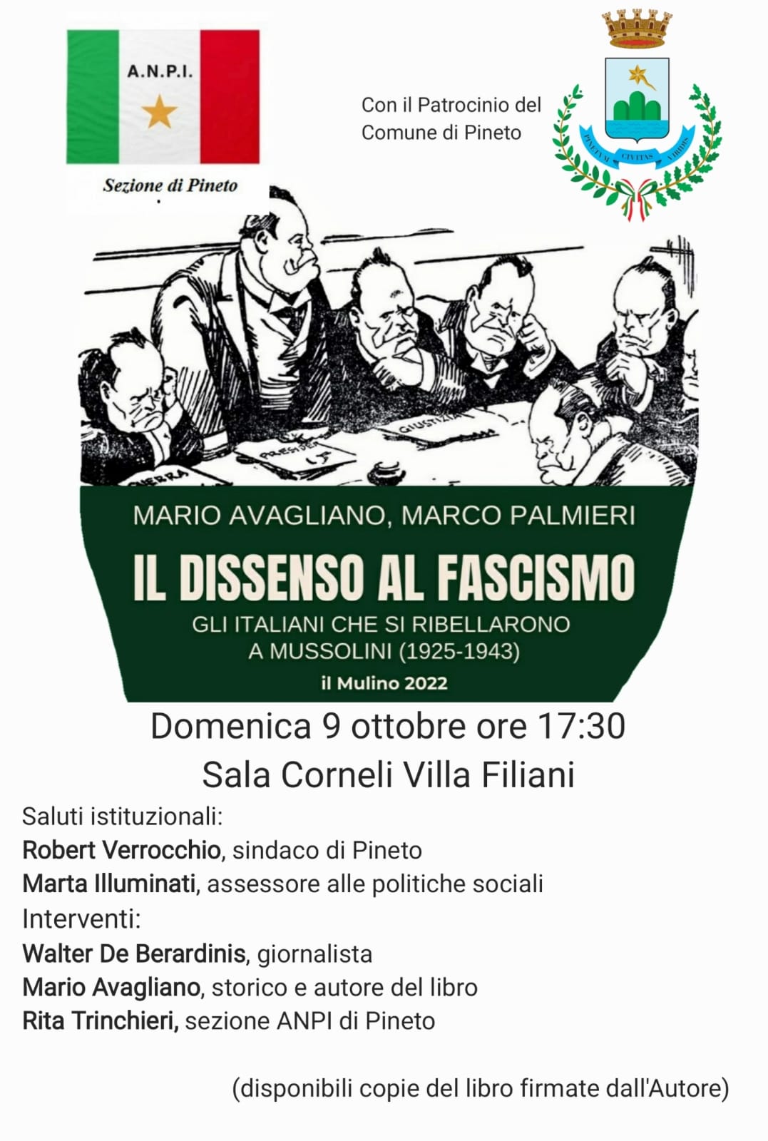 Libri&Editoria. A Pineto presentazione del libro di Mario Avagliano  “Dissenso al fascismo”
