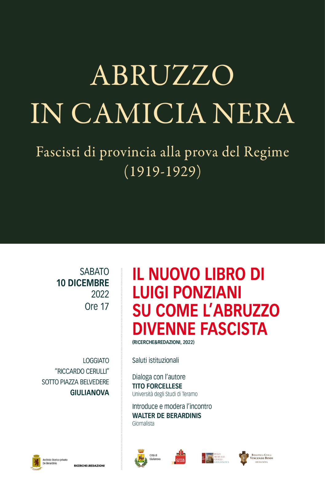 Libri&Editoria. Giulianova: presentazione del nuovo volume di Luigi Ponziani su come l’Abruzzo divenne fascista