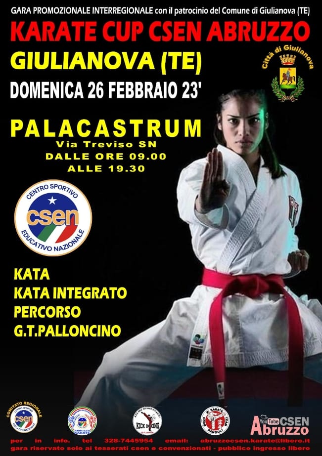 Giulianova.PalaCastrum: gara Interregionale di Karate( domenica 26 febbraio dalle ore 9:00)