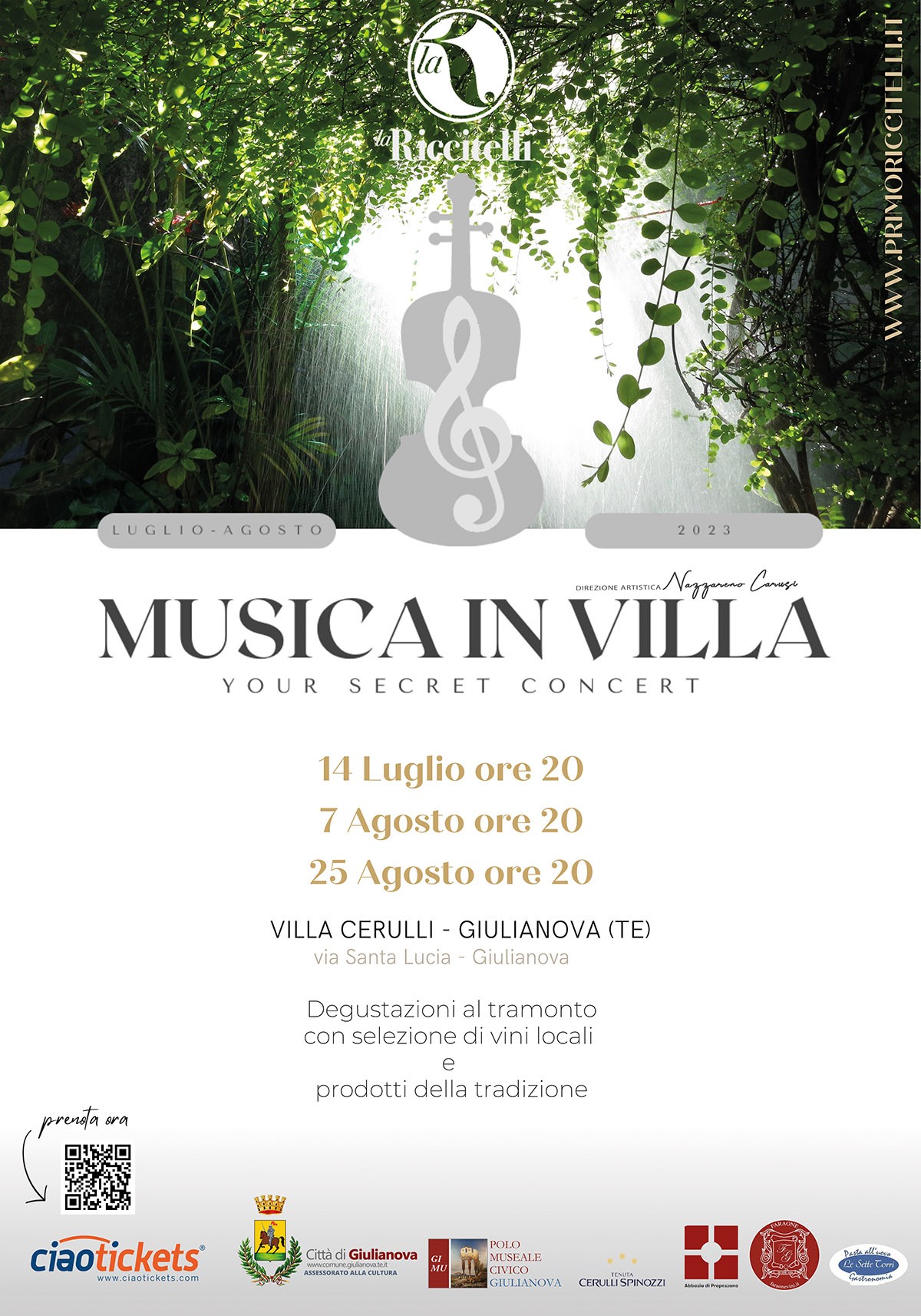 La “Riccitelli” a Giulianova con “Musica in Villa”: venerdì 14 luglio  il  primo concerto a Villa Cerulli