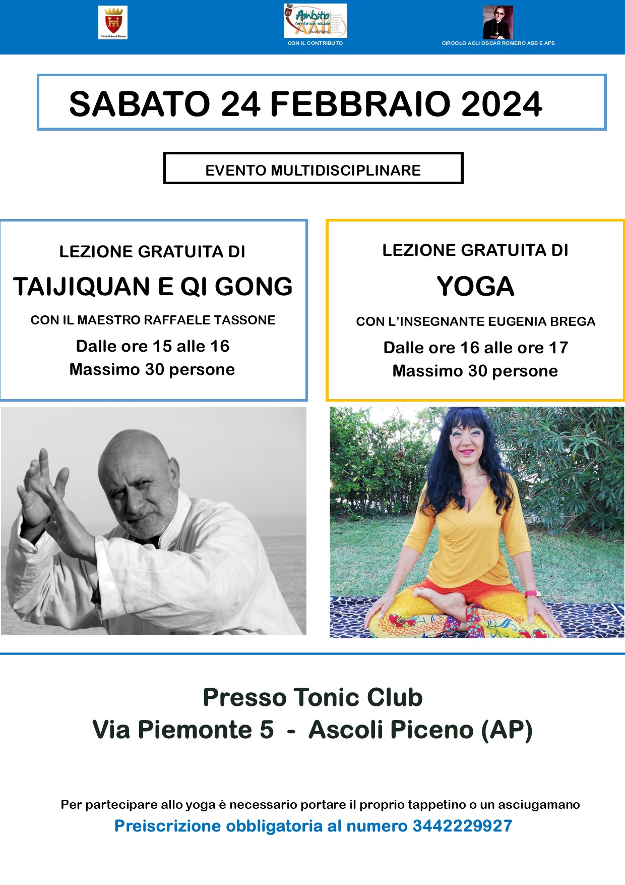 Marche. Ascoli: sabato 24 febbraio un nuovo evento gratuito di Yoga e taijiquan/gigong
