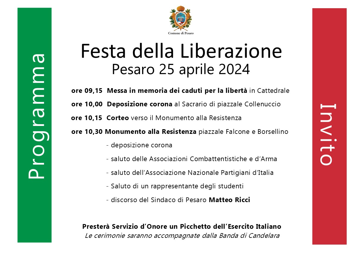 Marche. Pesaro onora la Liberazione con le celebrazioni del 25 aprile. Ecco il programma