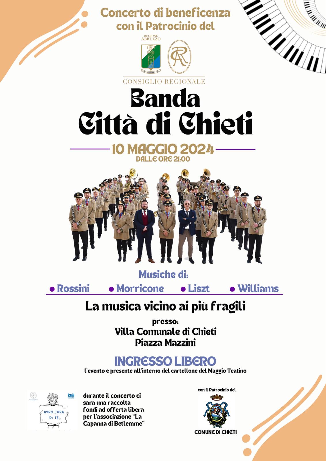 Presso la Villa comunale: la Banda di Chieti terrà un concerto di beneficenza