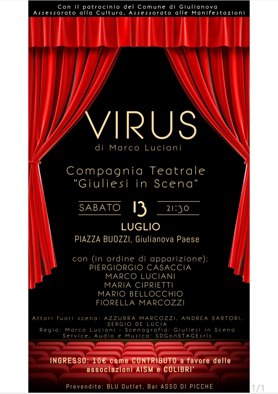 Spettacolo. I giuliesi tornano “in scena” con la commedia teatrale “Virus”, scritta dal regista Marco Luciani